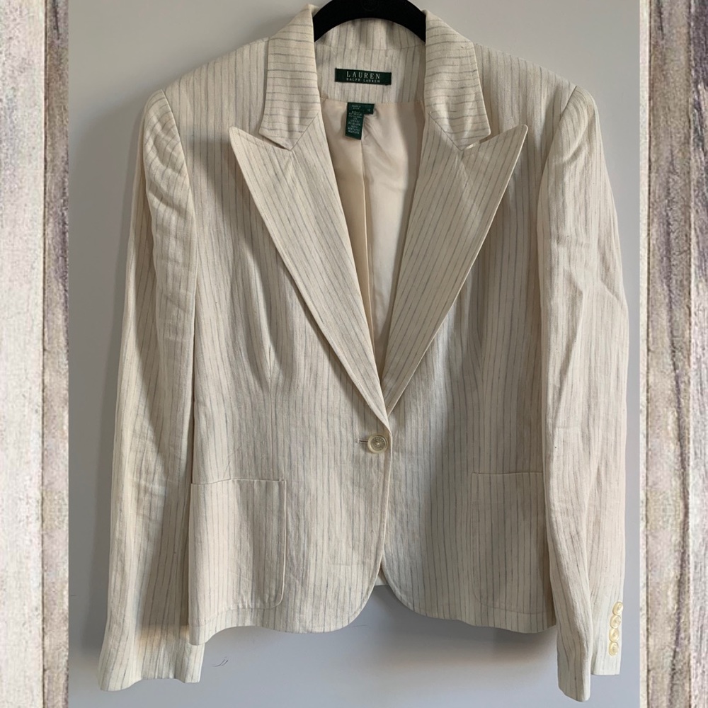 Lauren Ralph Lauren Striped Cream Linen Blazer 12